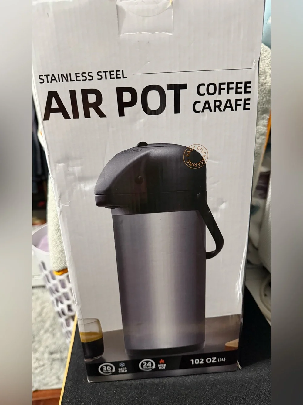 Stainless Steel Air Pot Coffee Carafe - Black and Silver